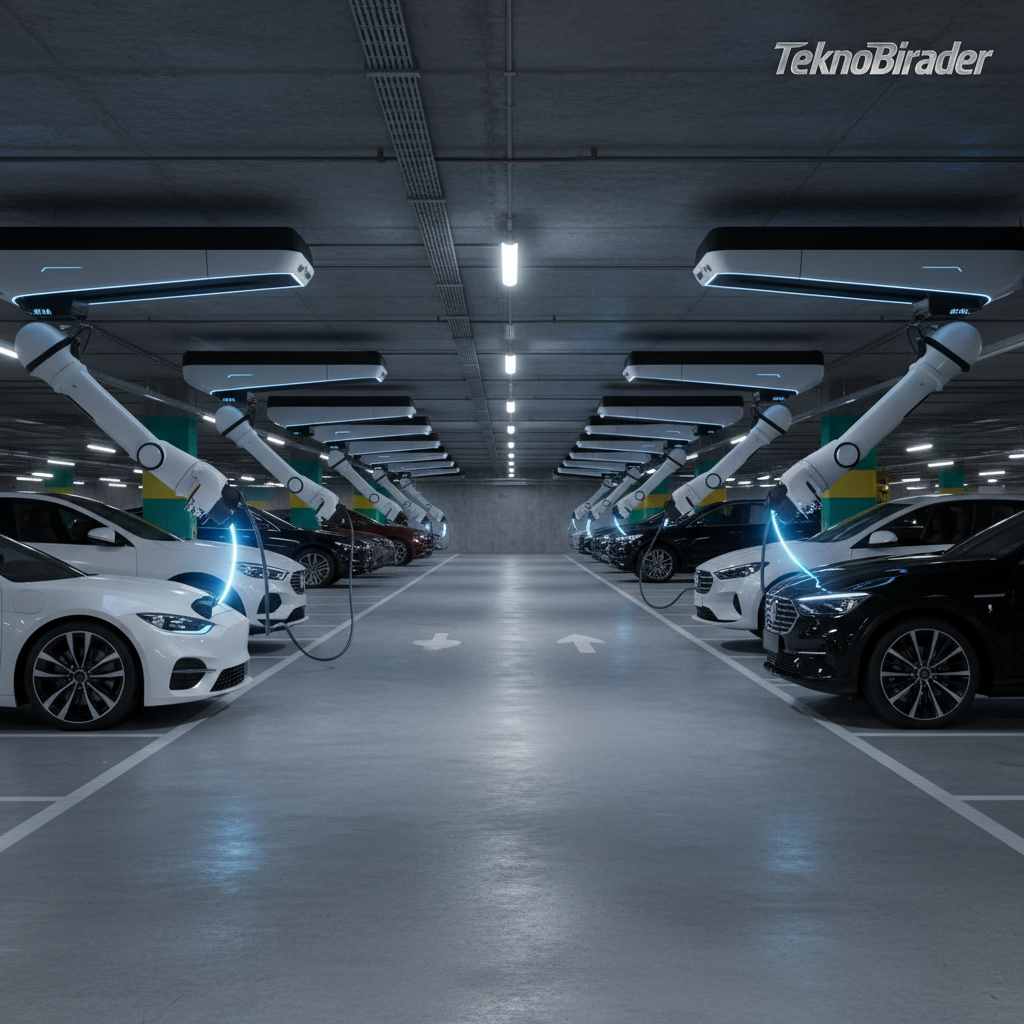 Otopark Tavanındaki Robotlar Şarj Derdine Son Veriyor