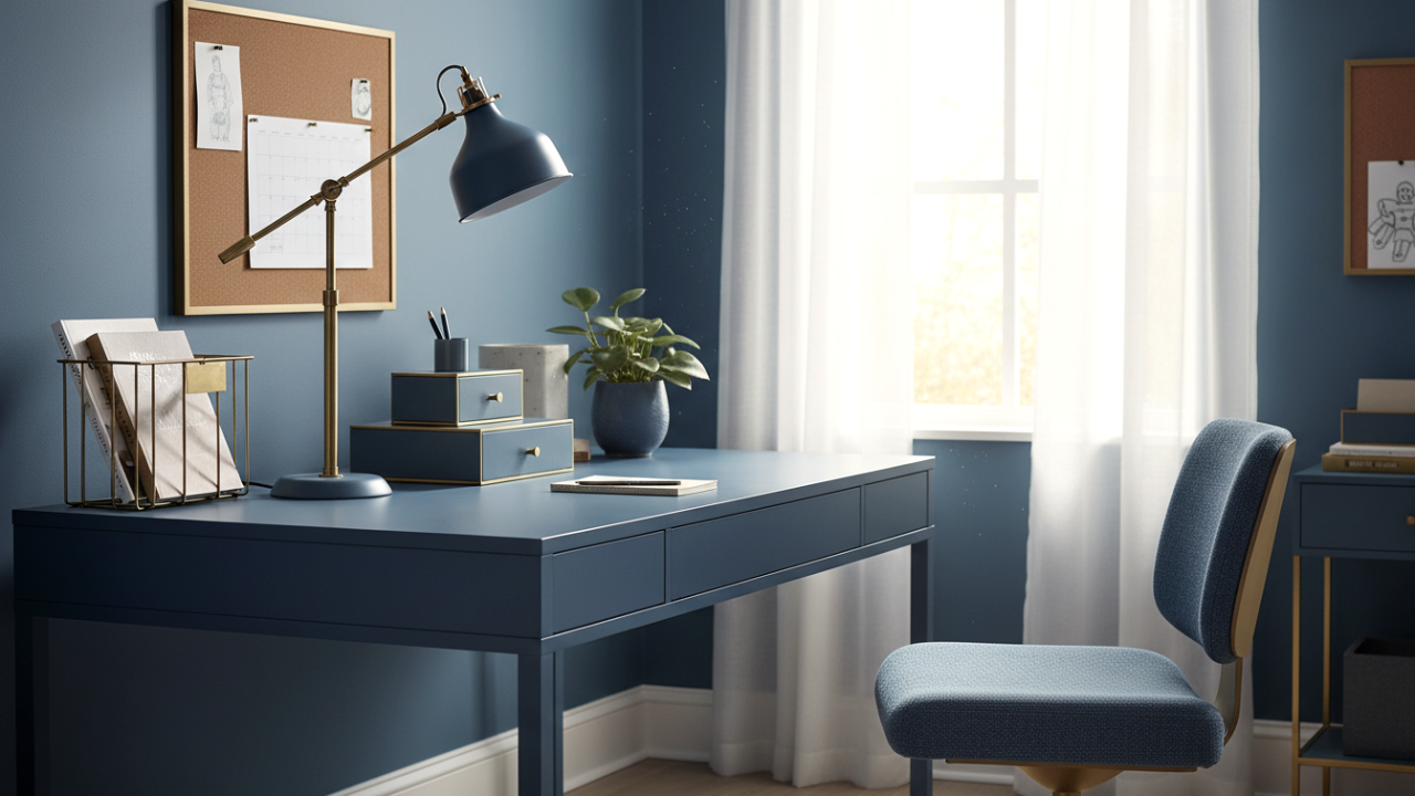 Ev Ofisinize IKEA Dokunuşuyla Şıklık Katın: Slate Blue ve Pirinç Detayların Büyüsü 💙✨