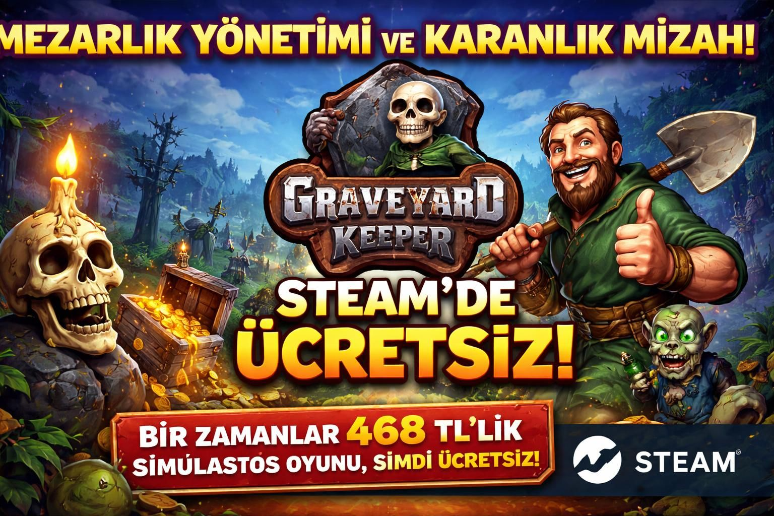 Mezarlık Yönetimi ve Karanlık Mizah: Graveyard Keeper Steam’de Ücretsiz!